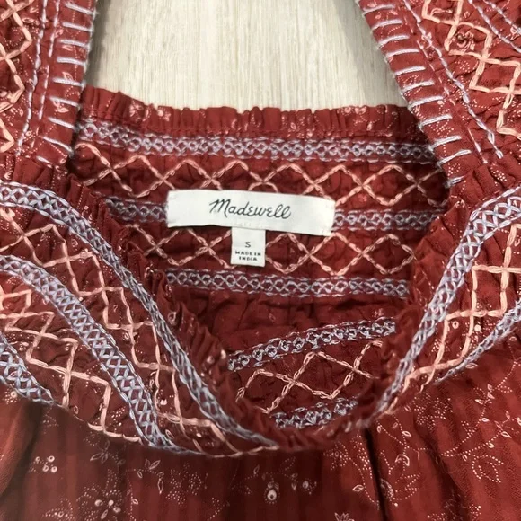 Madewell Square-Neck Smocked Top in Dotted Vines. Boho peasant. Size Small. - Picture 6 of 9